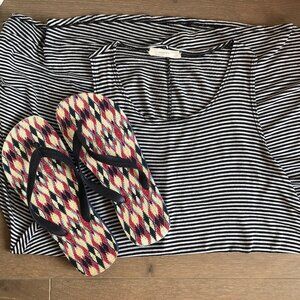 Poetry Striped Cover-Up Dress OS + Flip Flops Sz 9-10